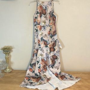 ASOS Tan Floral High Slit Maxi Dress NWT